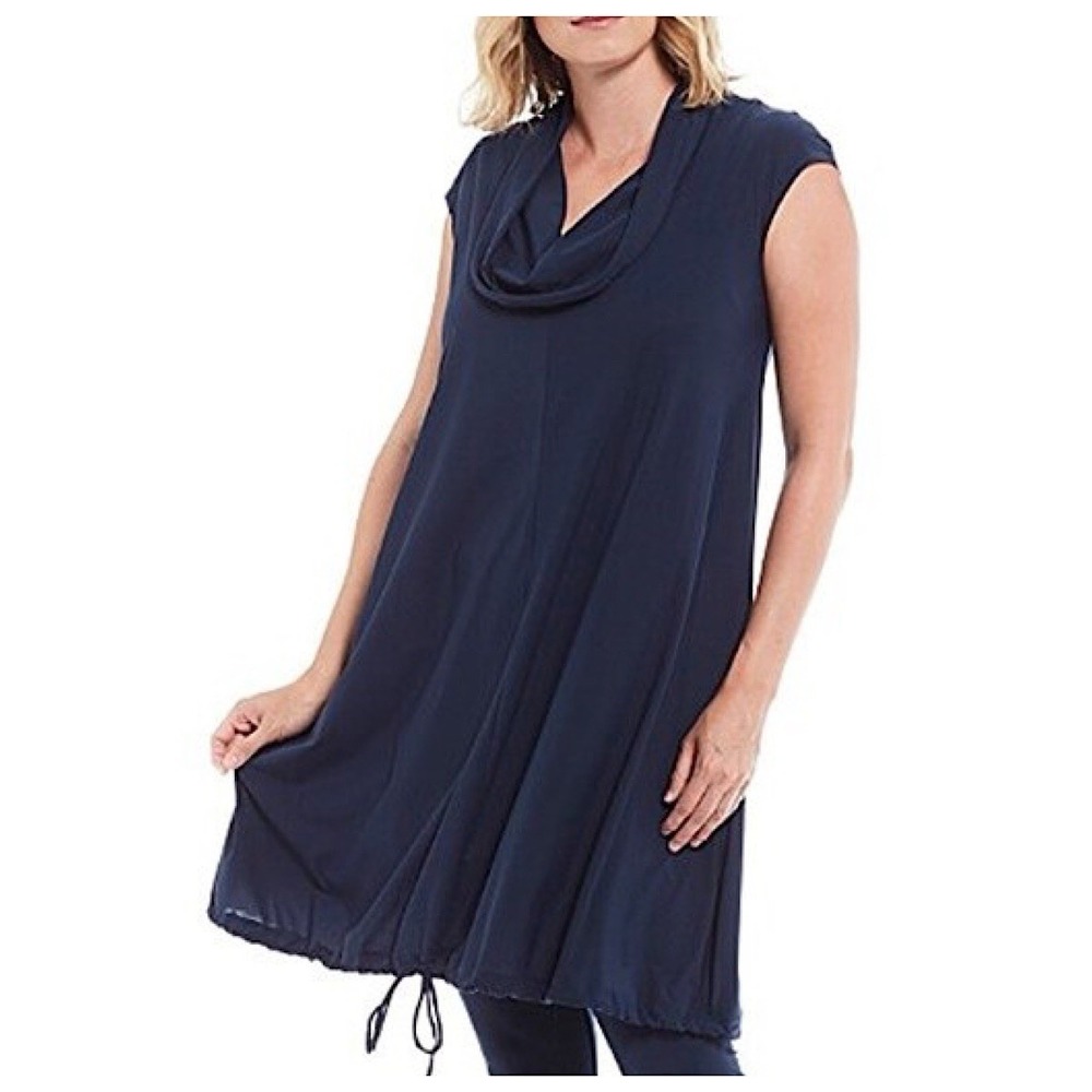 Bryn Walker Oden Cowl Neck Lantern Tunic Top Sz‎ S Navy Blue Sleeveless
